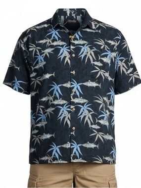Puritan Blue Fish Floral Aloha Tropical Rayon Shirt Mens size XXL Button Front